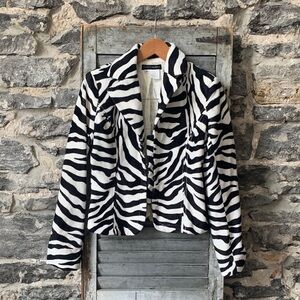 Women's Zebra Print Blazer Jacket - Black & White